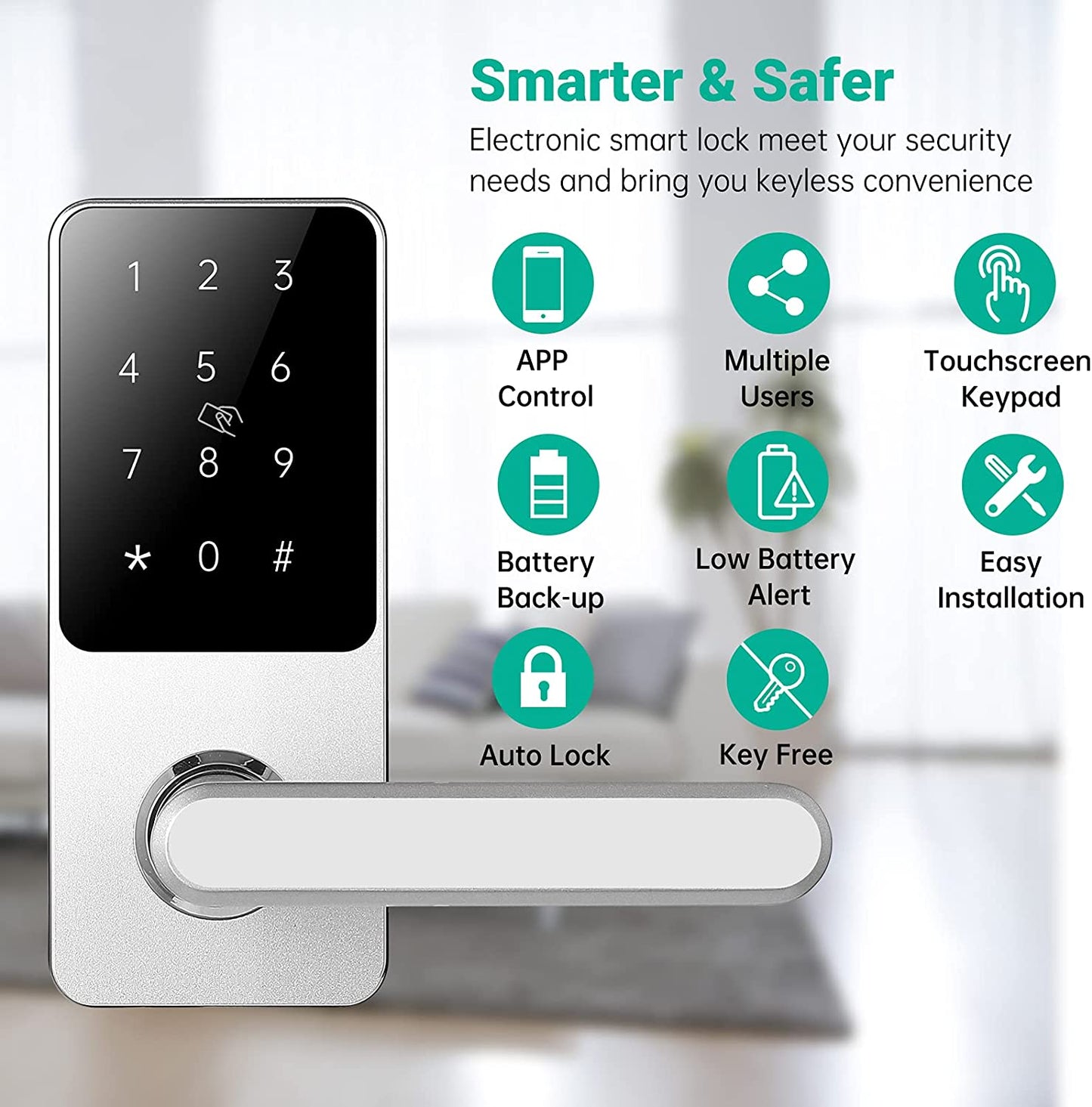 Smart Lever Door Lock【Only Fit Right Handle Door】 Touchscreen Keypad, Keyless Entry Door Lock Featuring Auto-Locking, Compatible with Alexa & Google Assistant