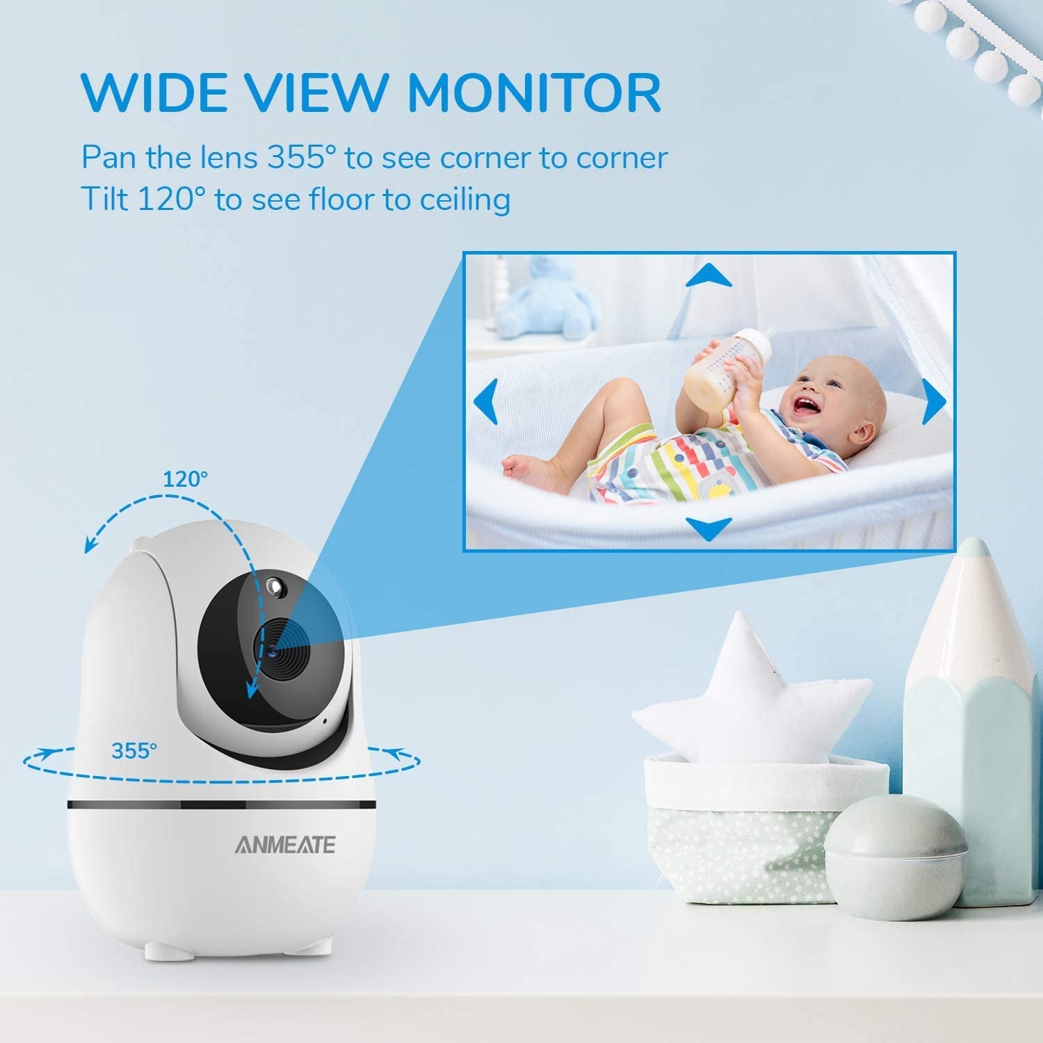 Baby Monitor with Remote Pan-Tilt-Zoom Camera,Large Display Video Baby Monitor with Camera and Audio |Infrared Night Vision |Two Way Talk | Room Temperature| Lullabies and 960Ft Range（Black）