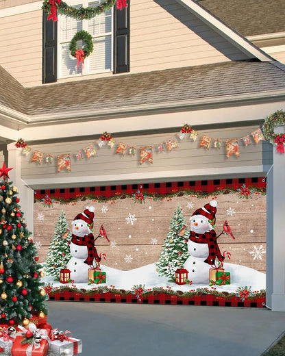 Christmas Garage Door Banner Cover 7 X 16 Ft, Christmas Tres Snowman Snowflak...