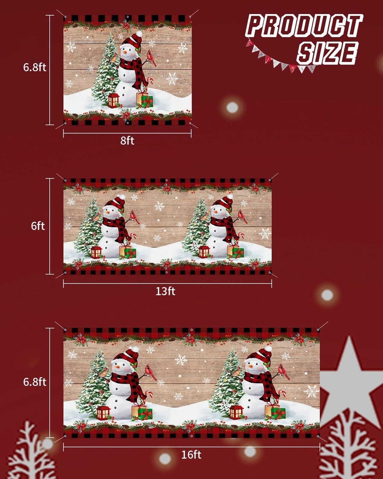 Christmas Garage Door Banner Cover 7 X 16 Ft, Christmas Tres Snowman Snowflak...